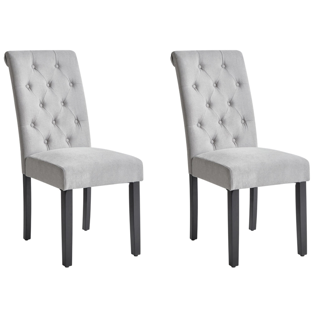 Set di 2 Sedie da Pranzo in Tessuto Grigio Glam Design Moderno Gambe in Legno Nero