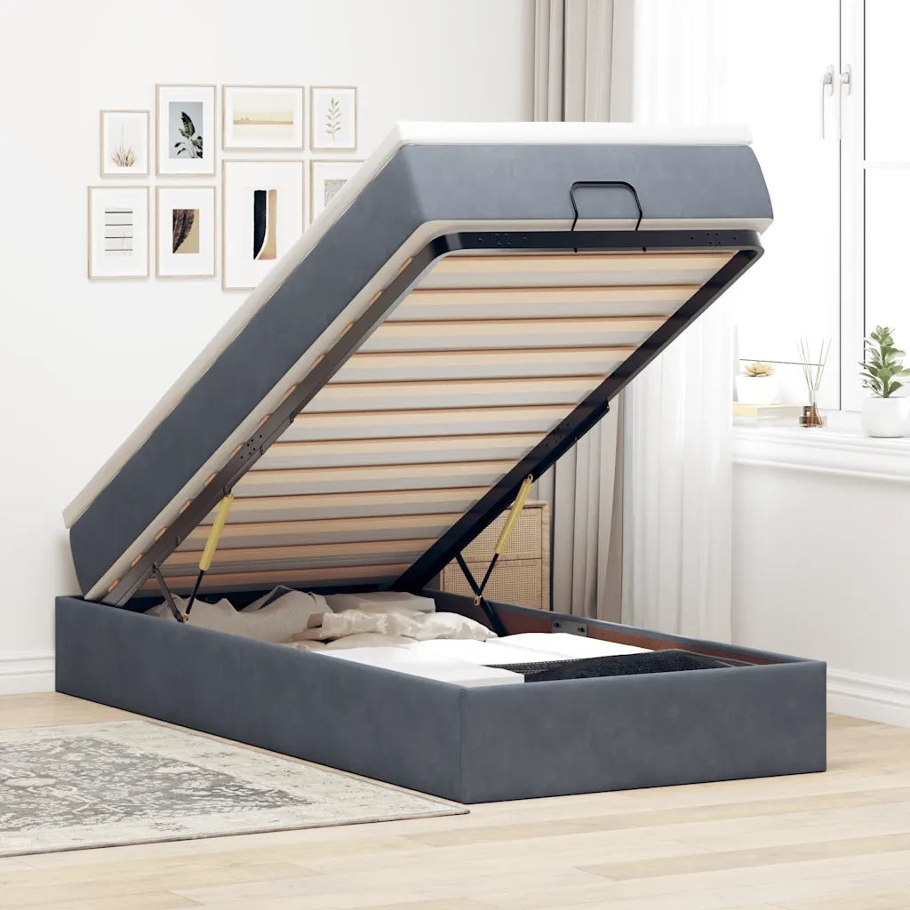Struttura Letto Pouf con Materasso 90x190 cm in Velluto