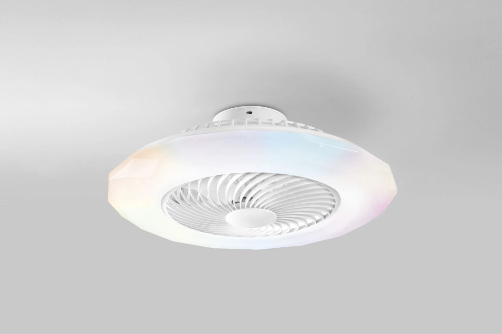 PLAFONIERA LED VENTILATORE SKYRON BIANCO 40W 4800LM CCT DIMMER CON RGB DIGITALE CON TELECOMANDO RF INCLUSO 22,5X59,5CM