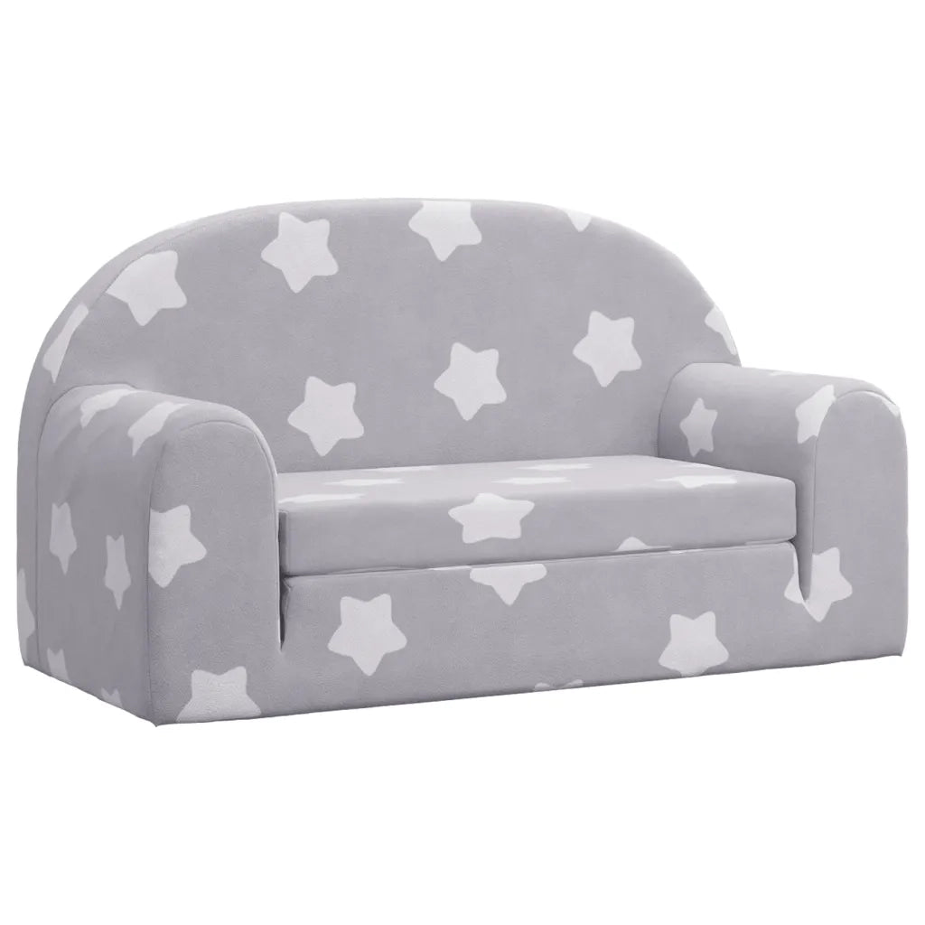 Divano letto | Sof¨¤ letto | Letto singolo Bambini a 2 Posti Grigio Chiaro con Stelle Peluche