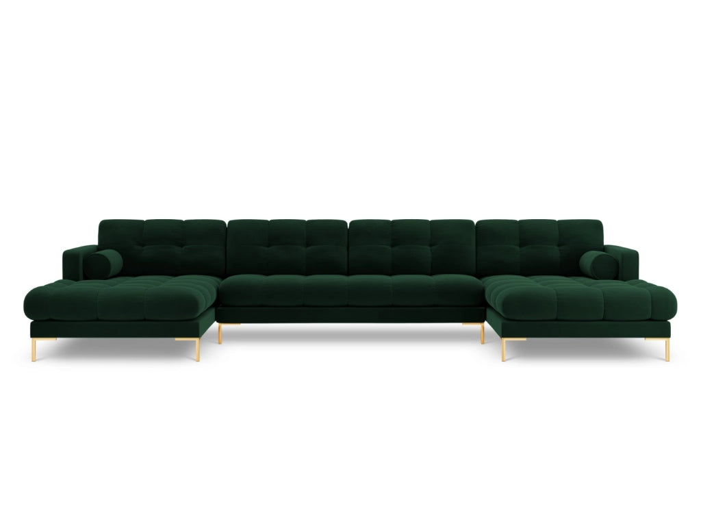 Cosmopolitan Design - Divano panoramico "Bali" 7 posti in velluto verde bottiglia 