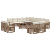 Set Divano da Giardino 14 pcs Beige e Bianco Crema polyrattan