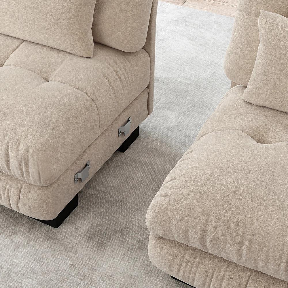 Divano angolare modulare - Xylo - Configurazione U, 4 posti con pouf removibile, chenille marrone chiaro