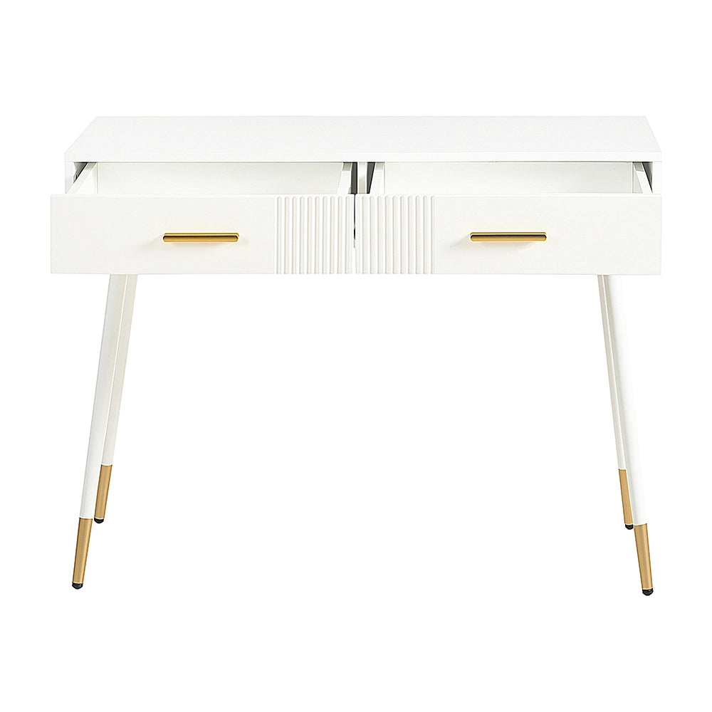 Coiffeuse con 2 cassetti - Xylo - 100x40x76 cm - Bianco - Gambe in metallo
