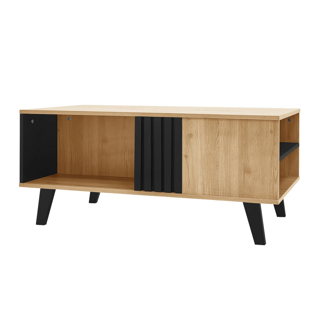 OKWISH Tavolino da Salotto Rettangolare con 3 Vani, Stile Moderno, per Soggiorno, 100×60×45 cm, Naturale e Nero
