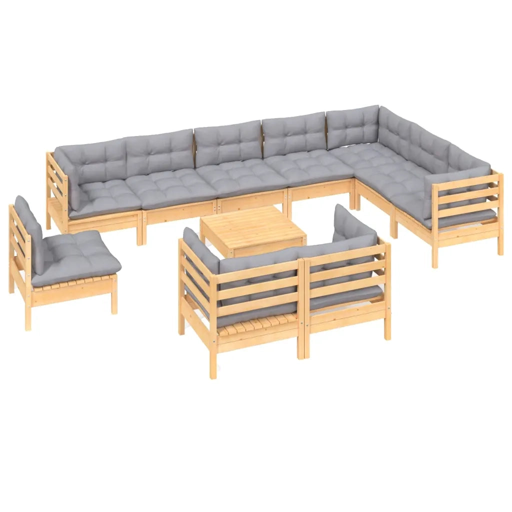Set Divani da Giardino 11 pz con Cuscini Grigi Massello di Pino 3096784