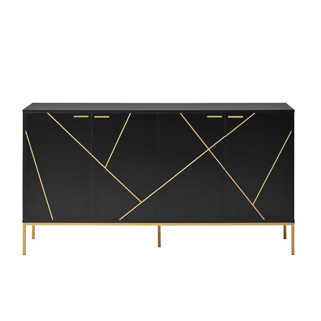 Credenza a 4 ante nera e oro con ripiano regolabile, 150x40x80 cm