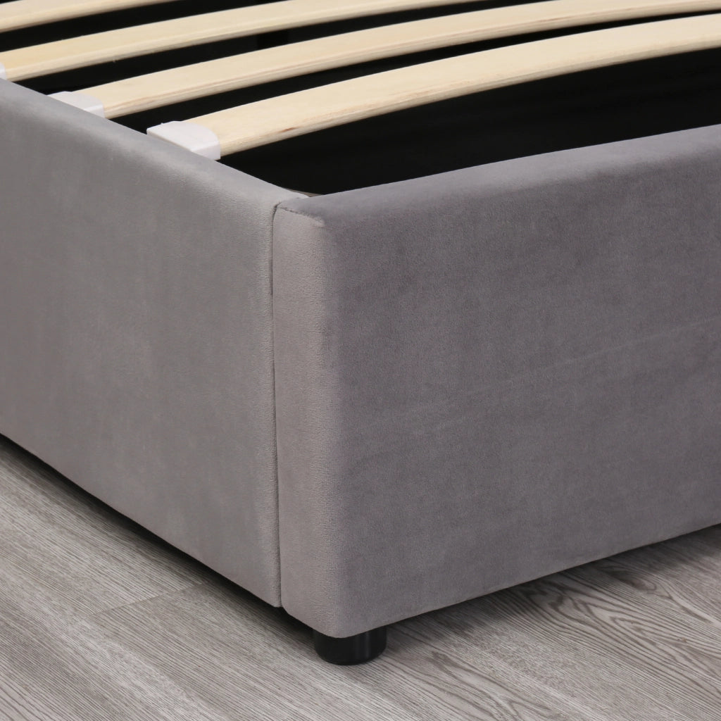 OKWISH Letto Contenitore 140×190 cm, Letto Matrimoniale con Sollevamento Idraulico, Testiera Imbottita e Borchie, senza Materasso, Velluto, Grigio
