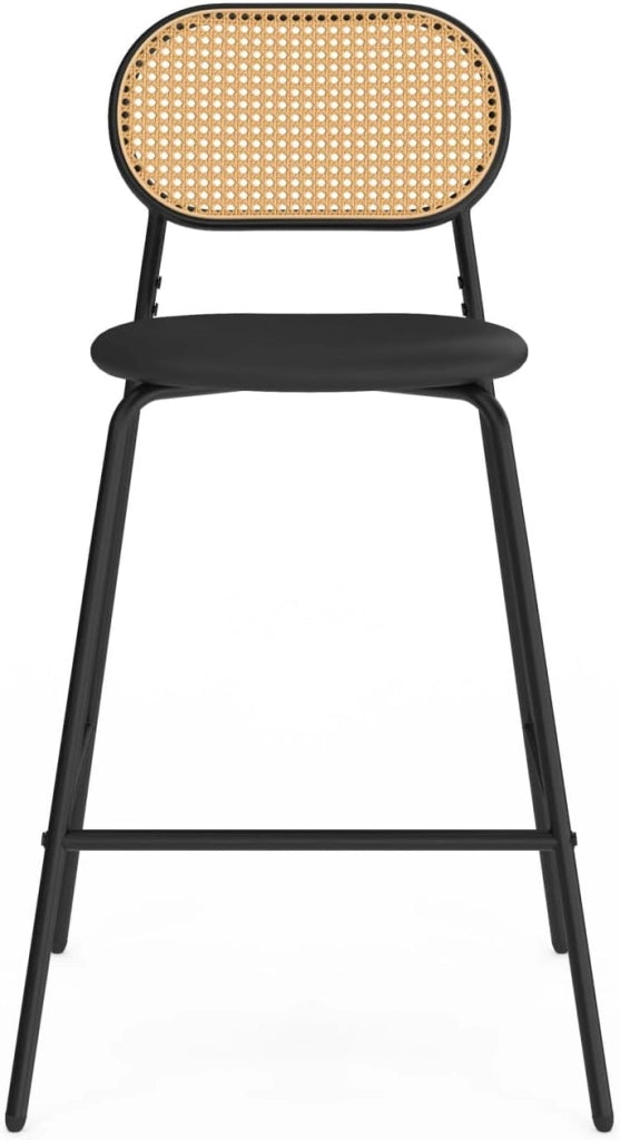 Set di 2 sgabelli da bar vintage CLOTILDE in metallo nero con schienale in canna