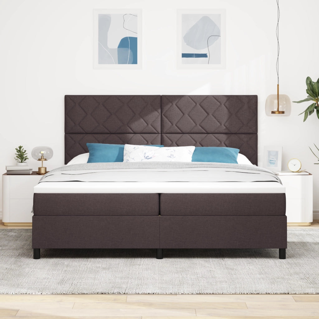 Letto con Rete a Molla e Materasso & LED Marrone Scuro 200x200 cm Tessuto