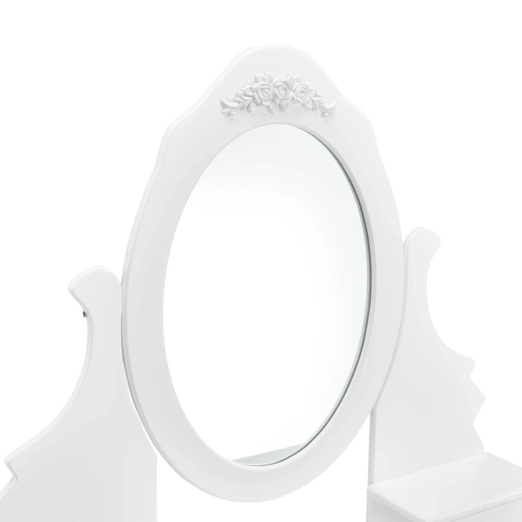 Toletta con specchio 4 cassetti sgabello MDF e legno 141 cm bianco 03_0001499