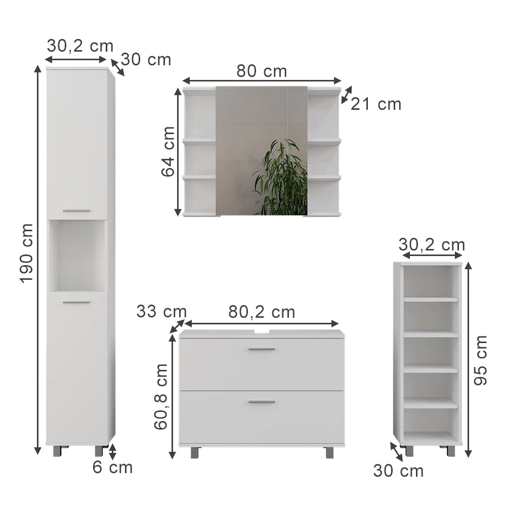 Vicco Set di mobili da bagno Bianco 4 parti