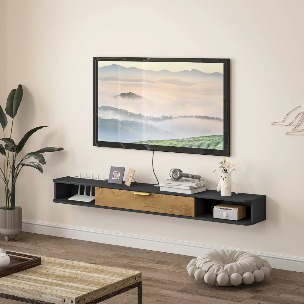 Mobile TV sospeso con ante e passacavi ¨C Xylo ¨C Grigio 160x24x16 cm
