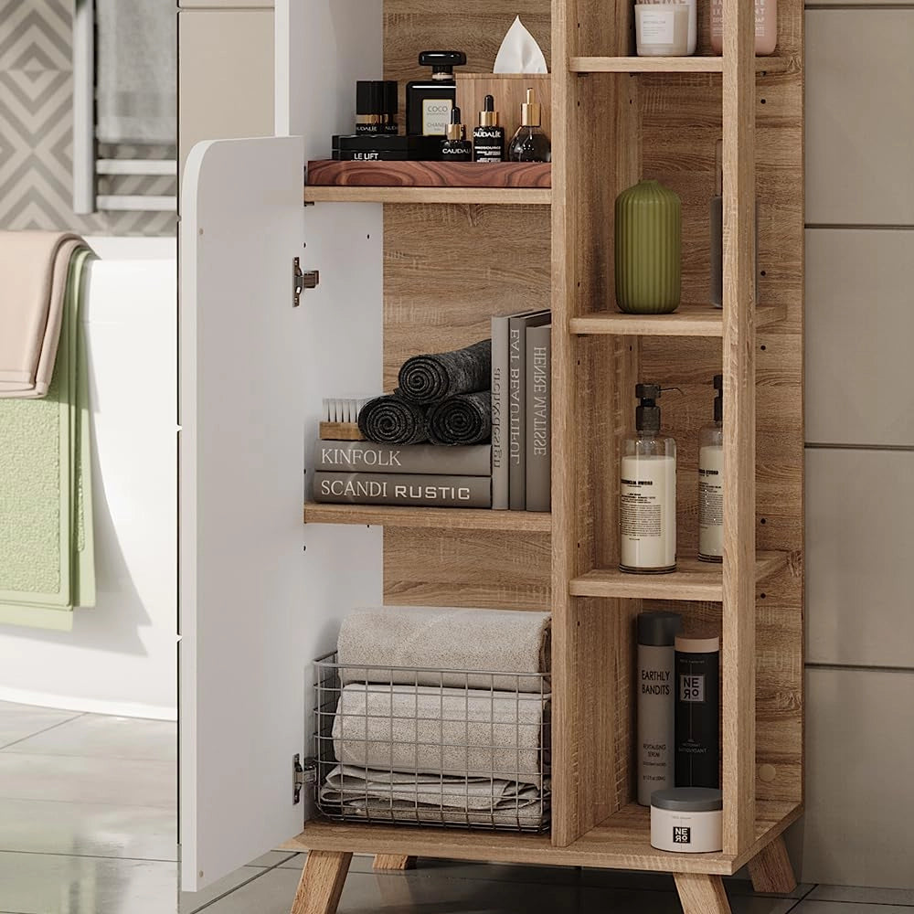 Mobile da bagno Karen, Sonoma/Bianco, 50 x 175 cm con 2 porte, per la conservazione di articoli da bagno e asciugamani