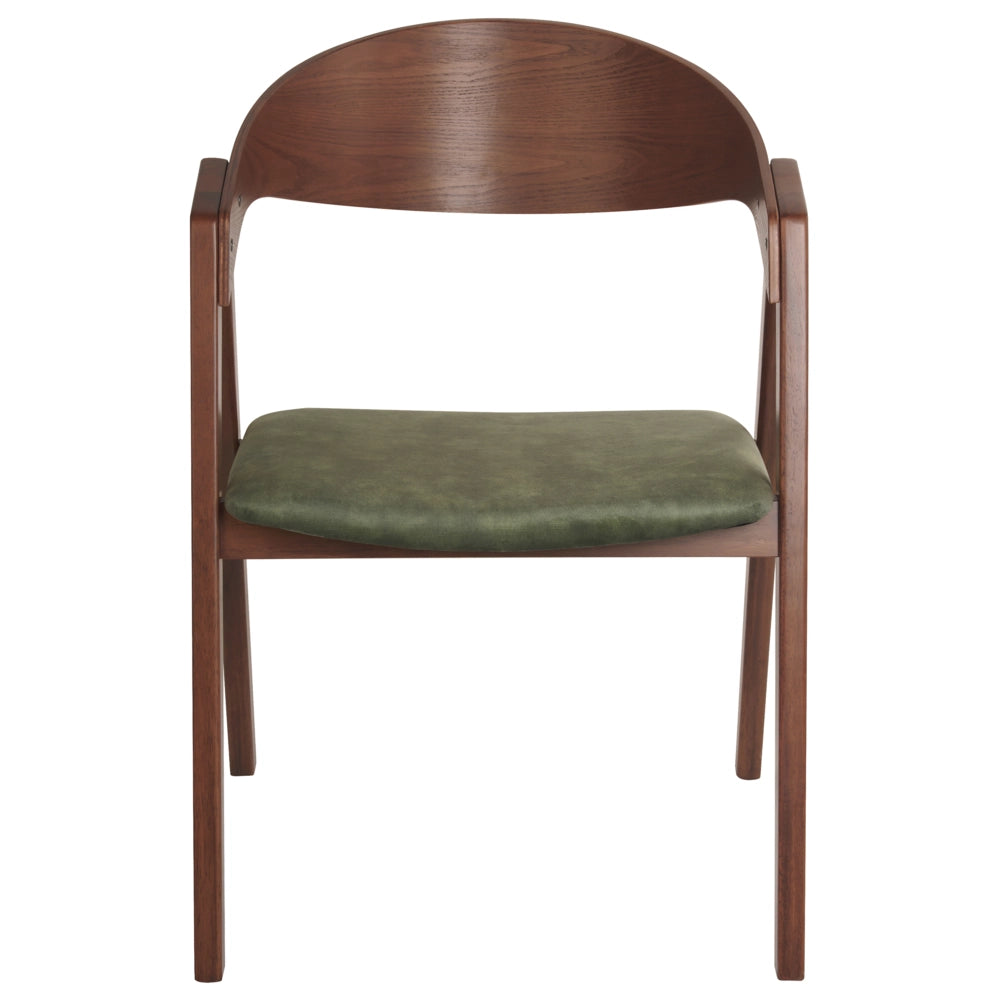 Set di 2 sedie da pranzo in legno scuro e compensato verde in tessuto di velluto poliestere con gambe in legno di gomma in stile retrò tradizionale