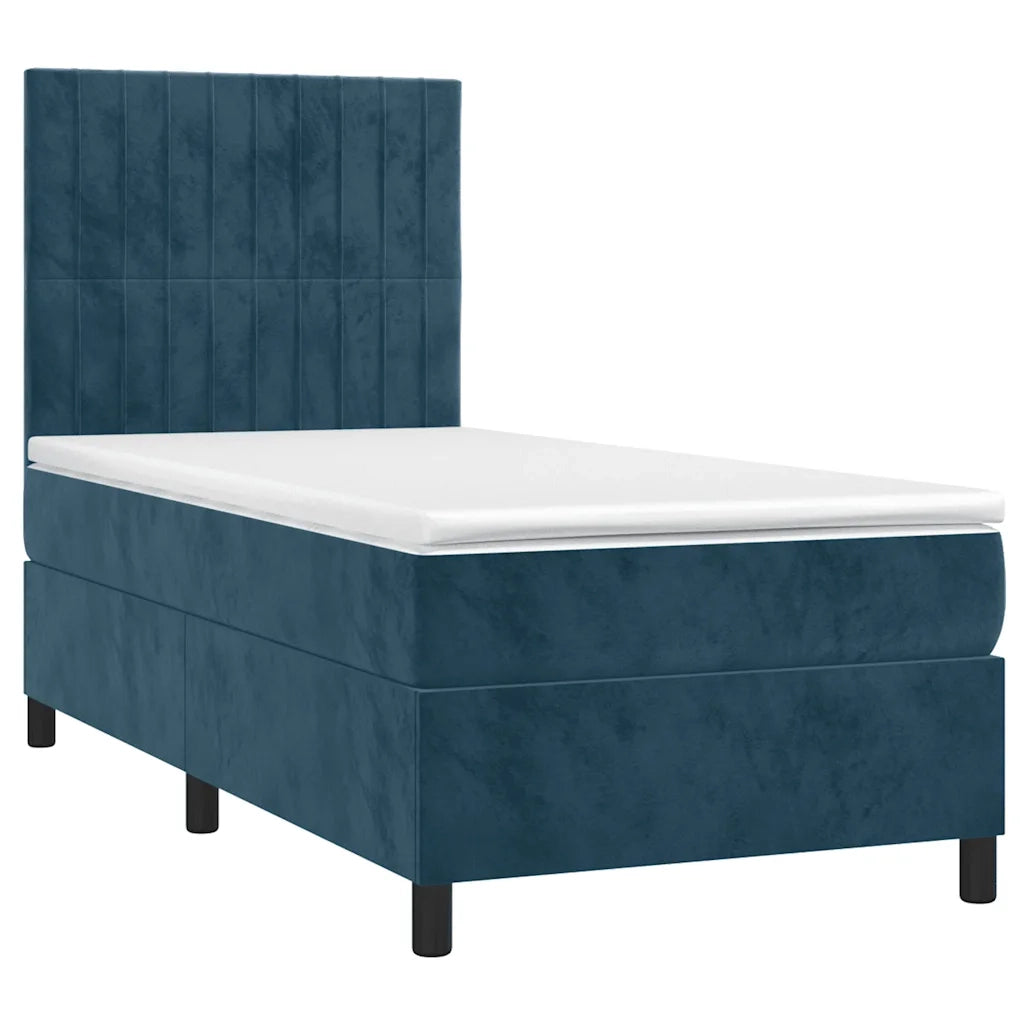 Letto a Molle con Materasso e LED Blu Scuro 90x190cm in Velluto 3136219