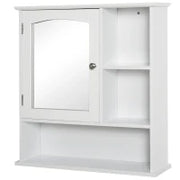 kleankin Armadio Murale Bagno Armadietto a Specchio Toilette 1 Anta Vano + Mensole Laterali MDF Bianco