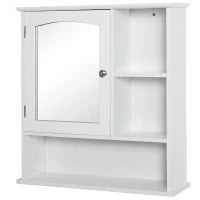kleankin Armadio Murale Bagno Armadietto a Specchio Toilette 1 Anta Vano + Mensole Laterali MDF Bianco