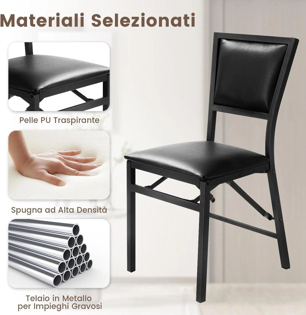 Set di 2 Sedie da Bar in Metallo Pieghevole | Sgabelli da Cucina con Schienale Alto, Telaio in Metallo per Casa, Bar e Ristorante
