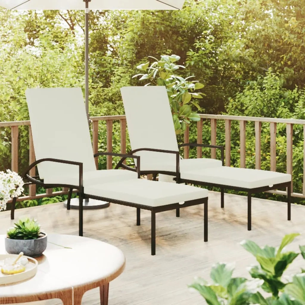 Lettini Prendisole 2 pz | Sdraio da giardino | Lettino da sole con Poggiapiedi in Rattan PE Nero
