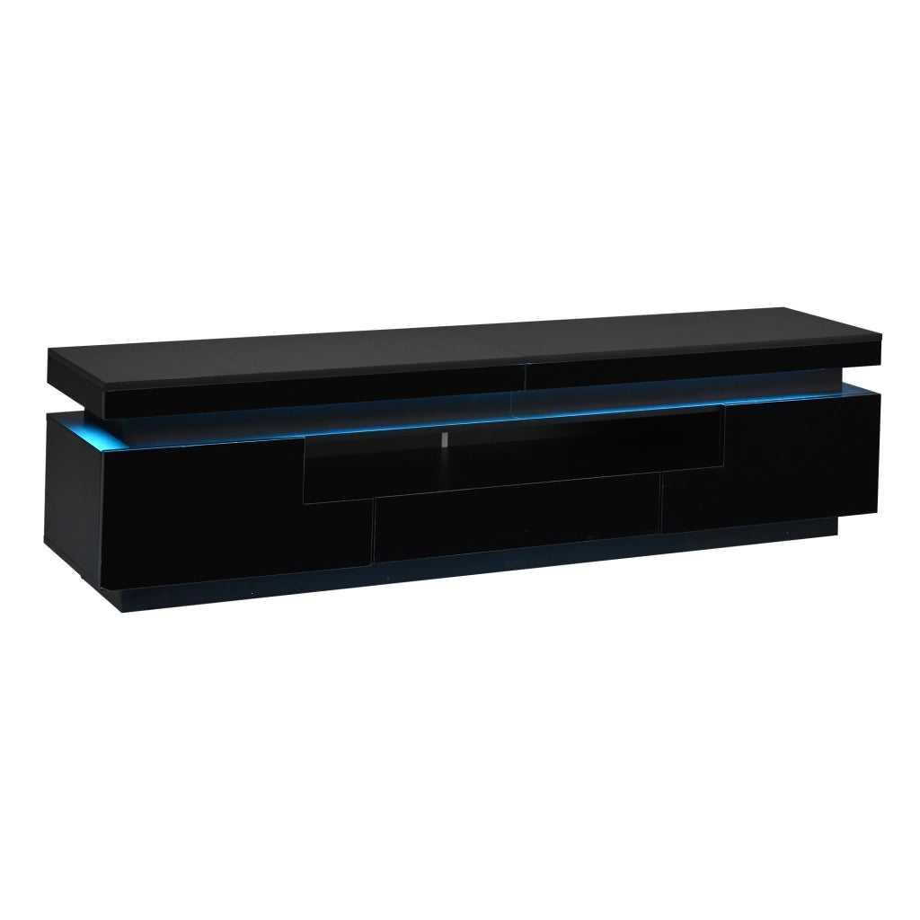 Mobile TV da soggiorno 175 x 38 x 45 cm con 2 vani a L, 1 cassetto e LED, nero lucido, per TV fino a 75 pollici