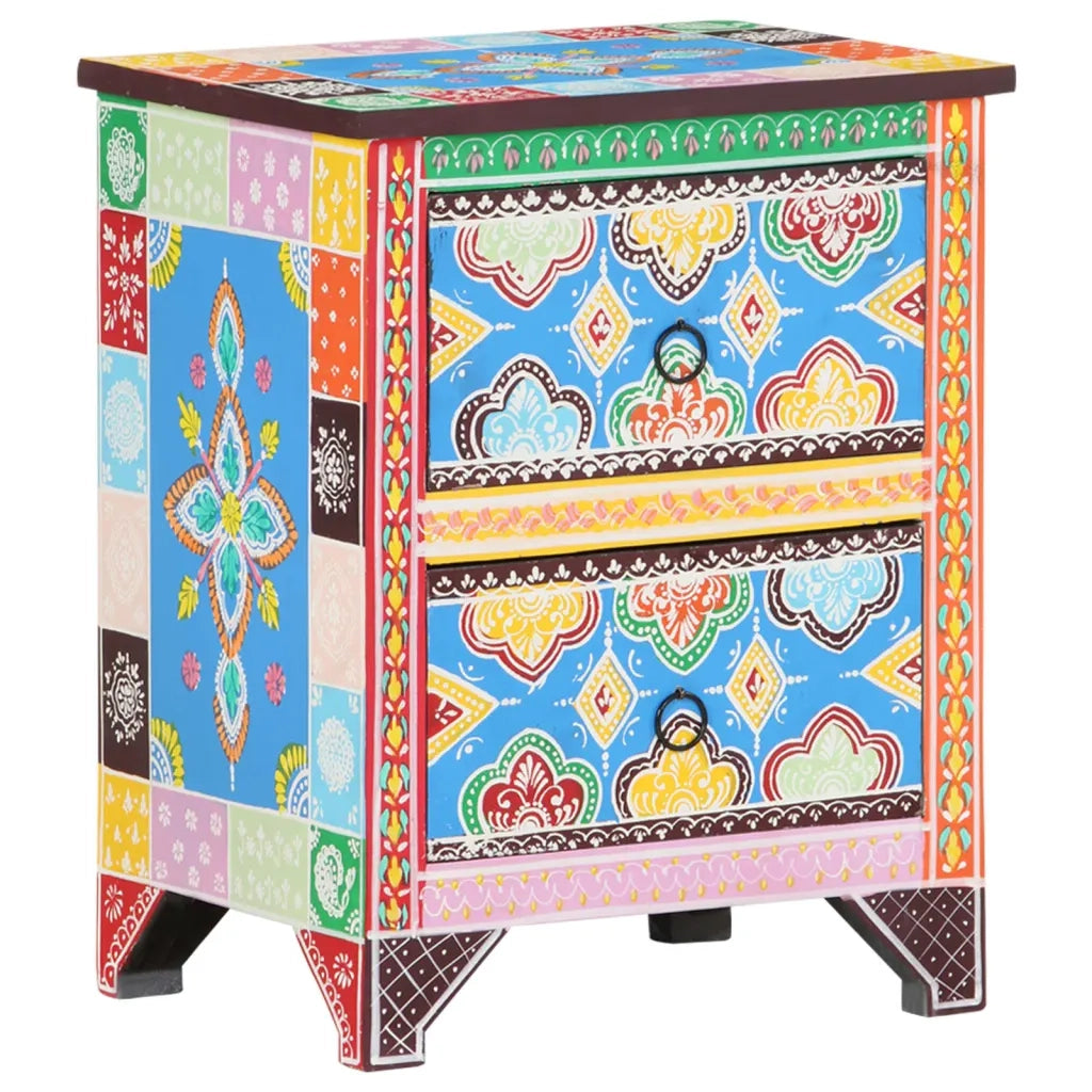 Comodino Dipinto a Mano 40x30x50 cm in Legno Massello di Mango cod mxl 55237
