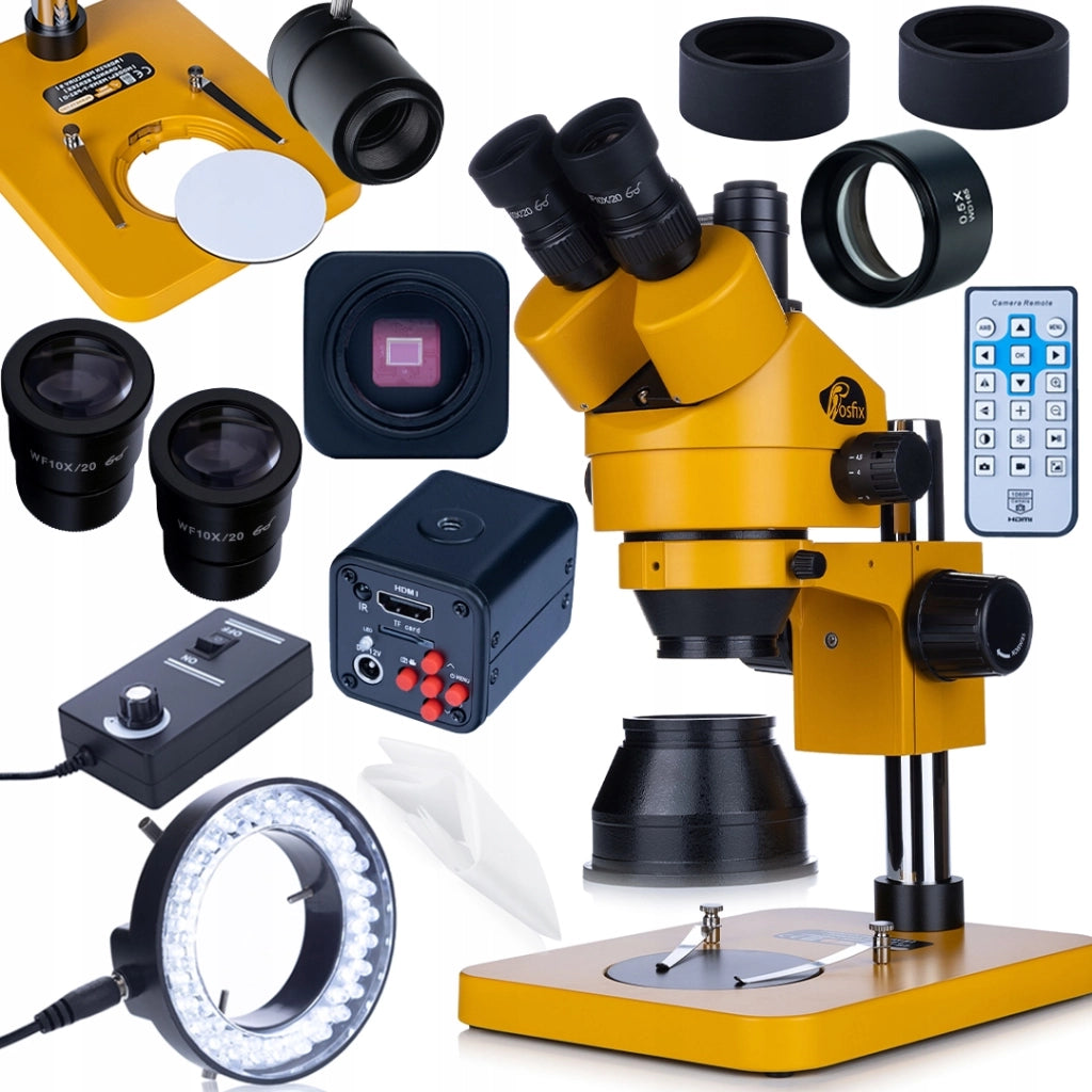 Mikroscopio Trinoculare 7–45x con Fotocamera C-Mount 16MP 4K + Lente Barlow 0.5x + Illuminatore LED 56x