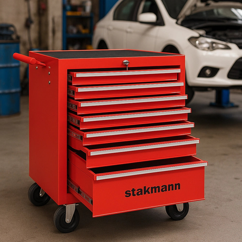 Carrello Portautensili con 7 Cassetti Rosso Carrellino per Utensili in Acciaio