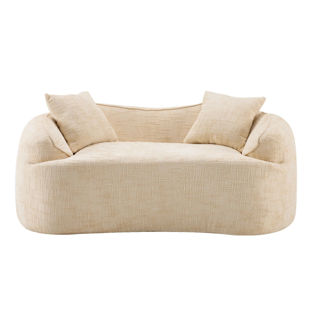 Canapé droit 2 posti curvo con cuscini e supporto ergonomico in schiuma e molle, beige per soggiorno camera e ufficio