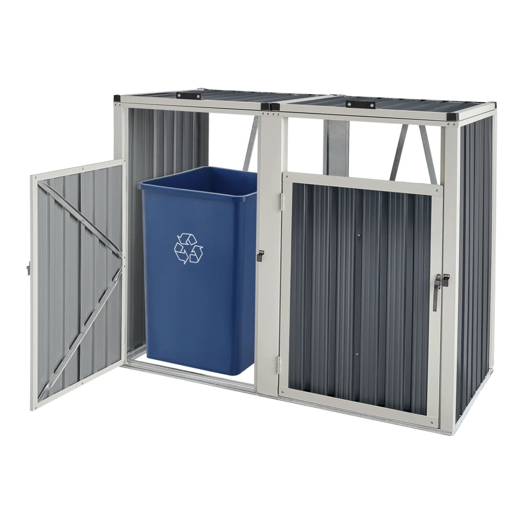 Contenitore per rifiuti a 2 scomparti con ante con maniglia 121 x 146 x 82 cm grigio antracite 03_0006694