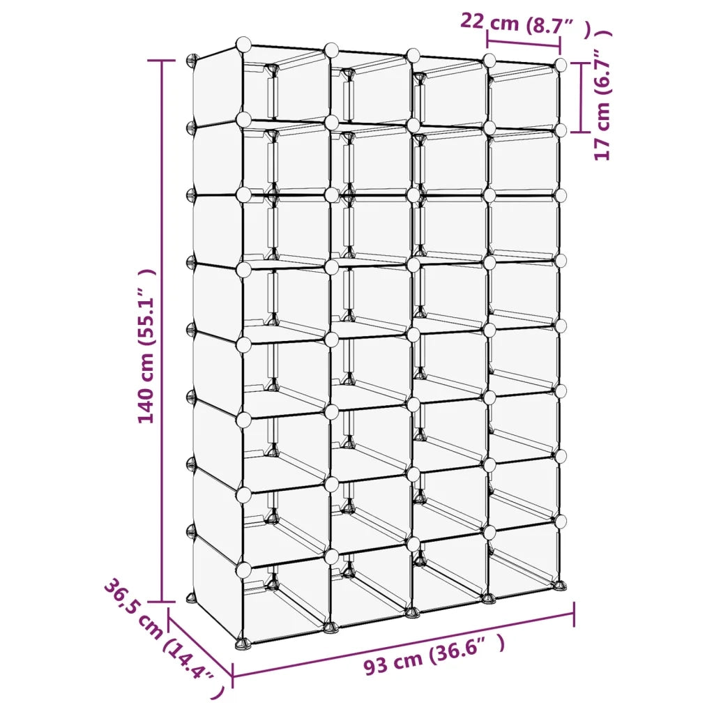 Scarpiera Trasparente-Scaffale per scarpe 93x36,5x140 cm in PP