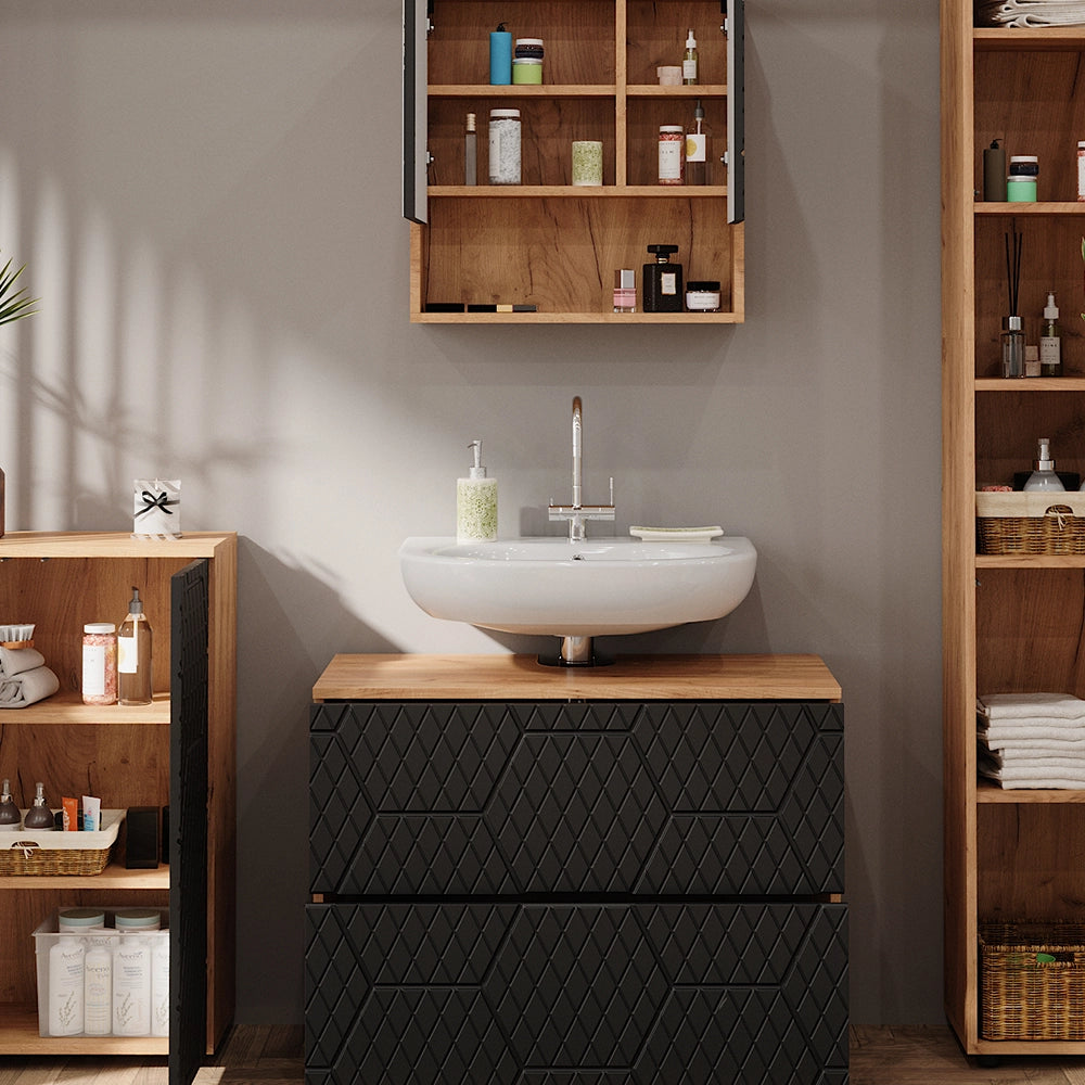 Vicco Set mobili bagno Antracite con struttura a nido d'ape 4 pezzi, con cassettiera e mobile midi