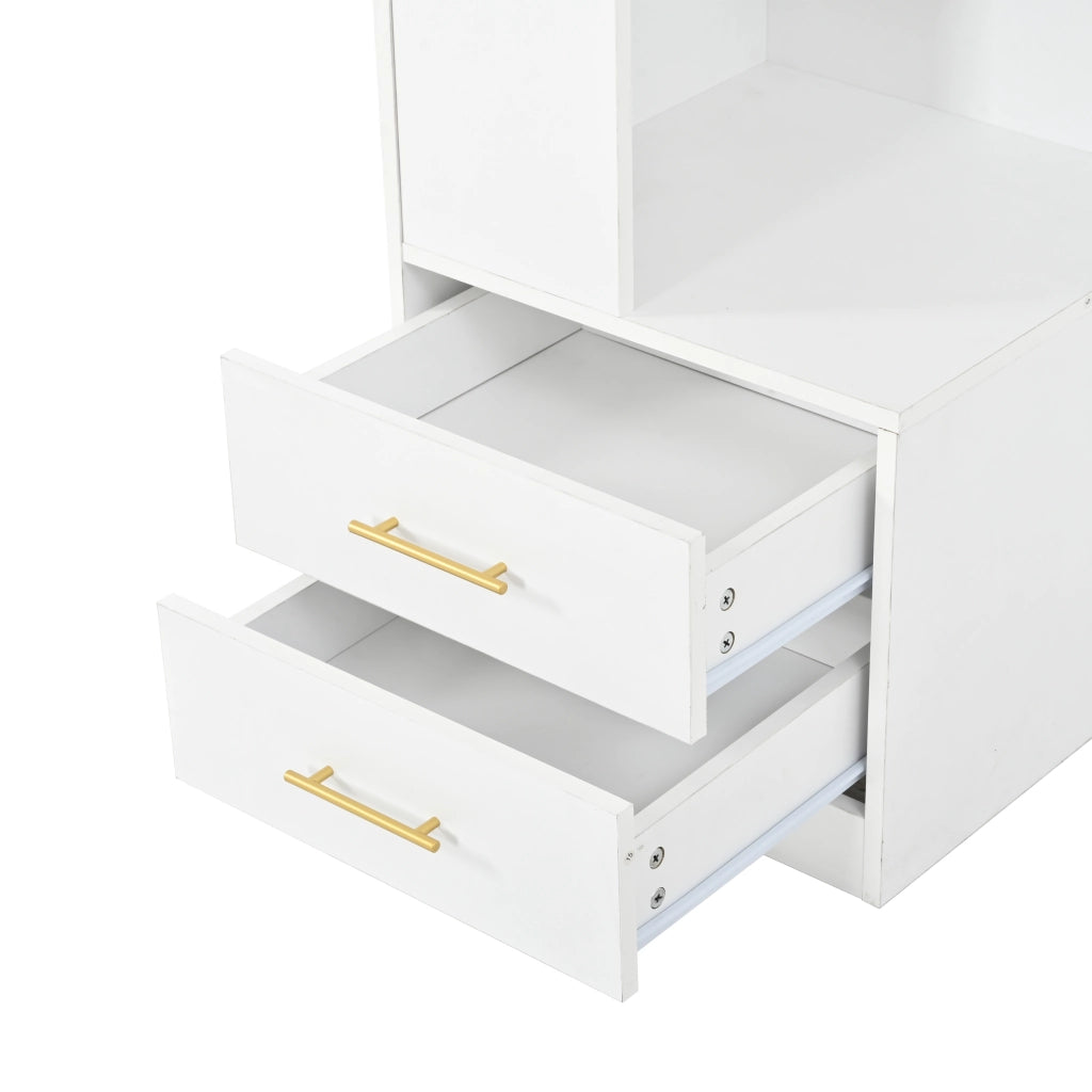 Libreria angolare con 2 cassetti e LED - per soggiorno - 165×45×45 cm - bianco