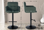 Set di 2 sgabelli da bar Los Angeles in velluto Verde scuro,nero