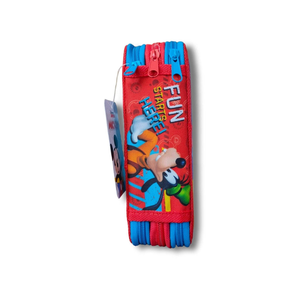 Trade Shop - Astuccio Portapastelli Scuola 3 Zip Topolino Accessoriato Pastelli Pennarelli Mm -