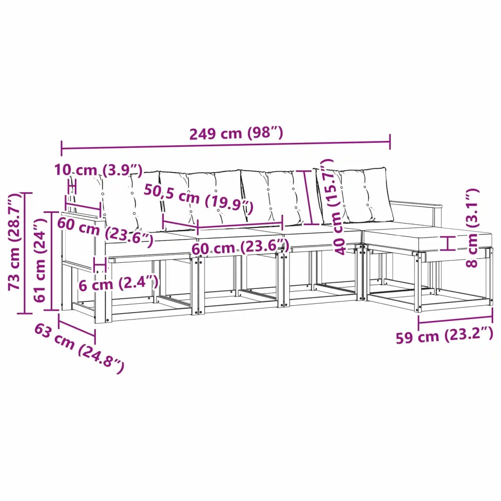 Set di divani da esterno 5 pz Naturale e Grigio Chiaro 3381879