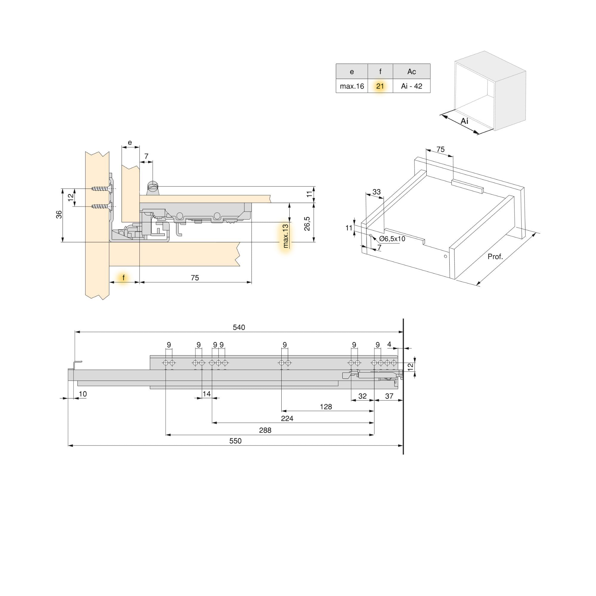 Guide Cassetto con Estrazione Soft 540 mm in Acciaio Emuca Bianco