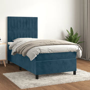 Giroletto a Molle con Materasso-Struttura Letto Blu Scuro 90x190 cm in Velluto 209979