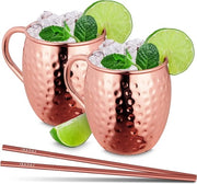 Set di Cesti per Moscow Mule | 2 Tazze in Rame & 2 Cesti in Rame | 470ml Capacità | Con E-book di Moscow Mule