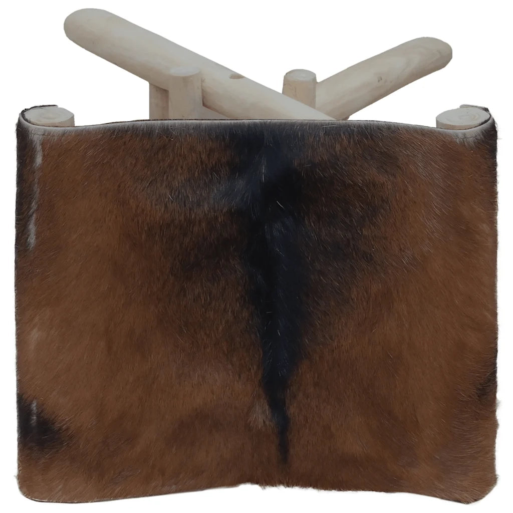 Sgabello Pieghevole in Pelle di Capra e Legno di Teak 288815