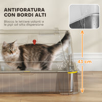 Lettiera per Gatti Chiusa 63x43x43 cm Capacità da 80L con Vassoio Estraibile in ABS e Acciaio Inox Grigio Scuro