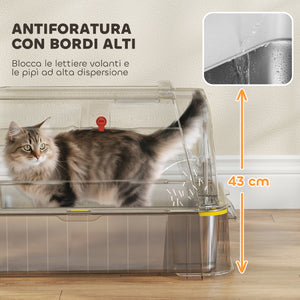 Lettiera per Gatti Chiusa 63x43x43 cm Capacità da 80L con Vassoio Estraibile in ABS e Acciaio Inox Grigio Scuro