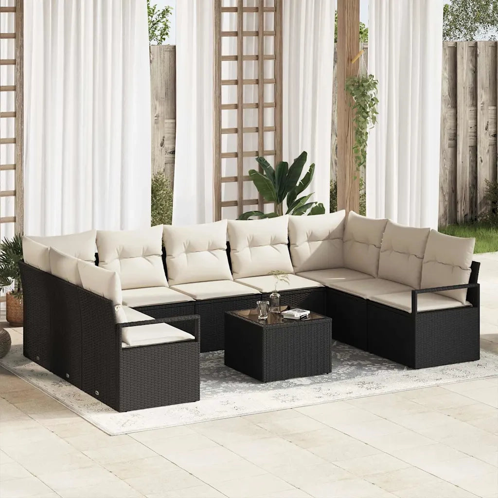 Set di divani con cuscino 10 pcs Nero polyrattan