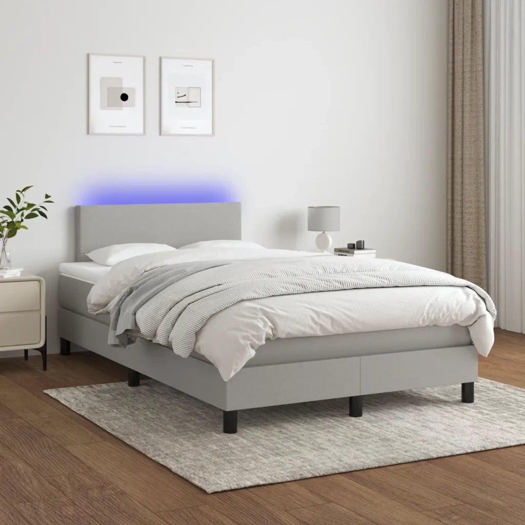 Letto a Molle Materasso e LED Grigio Chiaro 120x190 cm Tessuto 3270025