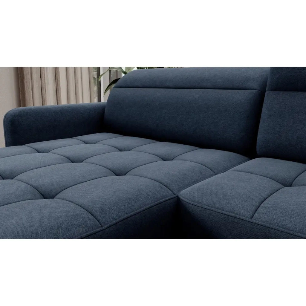 Divano ad angolo convertibile BERTHO 306 cm blu notte – Angolo sinistro con contenitore