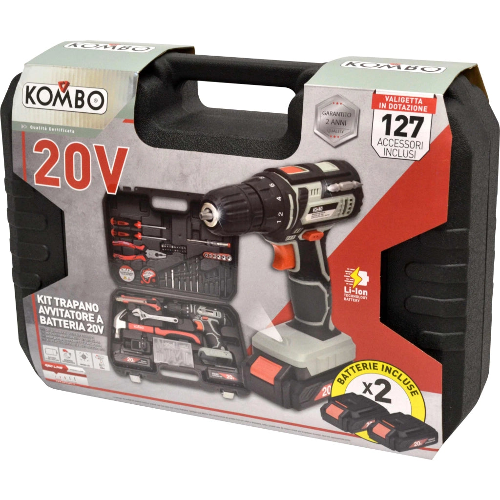 Kit Trapano Avvitatore 2 Batterie 20V + 127 Accessori