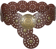 Cintura Donna in Pelle Naturale - Cinturone con Piastrine Decorative - Comodo e Versatile - Conchiglie Decorative - Cintura per Donna con Comfort Elevato