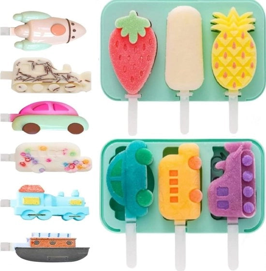 Forme per gelato per bambini - forme per gelato riciclabili - frutta - auto.