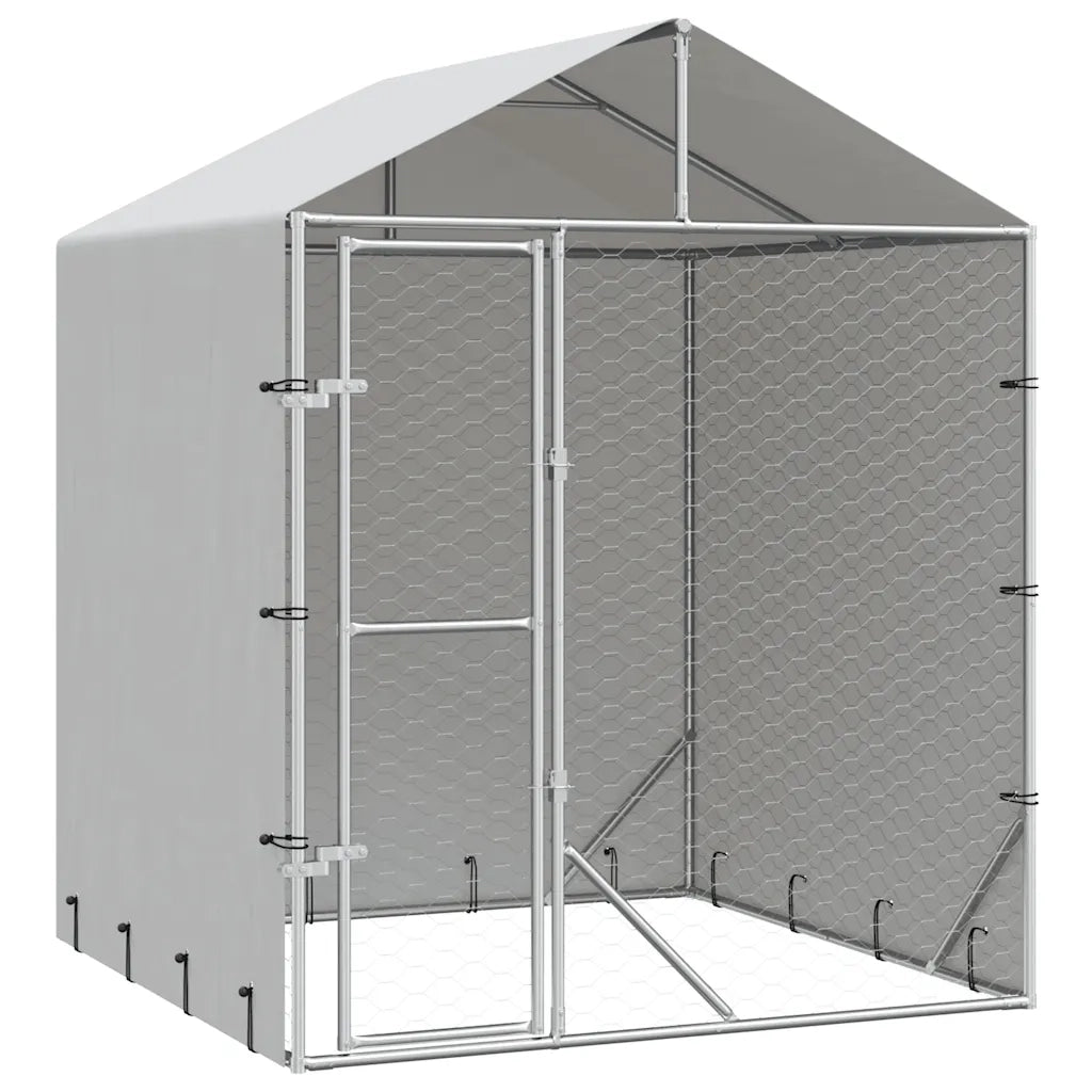 Cuccia Cani da Esterno Tetto Argento 2x2x2,5 m Acciaio Zincatocod mxl 118244
