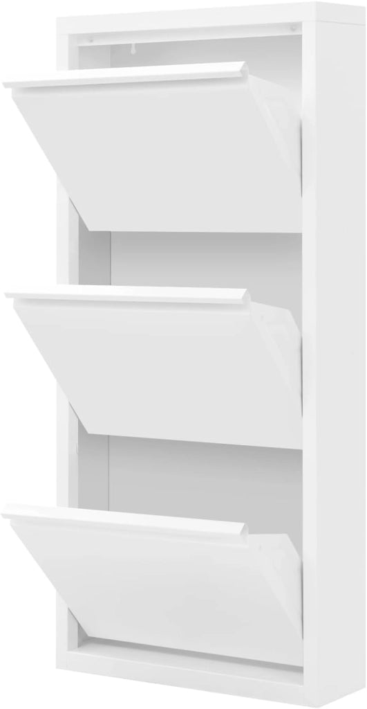 Set di 2 Scarpiera a Ribalta, Porta Scarpe da Ingresso a 3 Cassetti, Armadio per Scarpe Bianca Verticale, per Corridoio e Camera da Letto, in Metallo, SRX41ws-2
